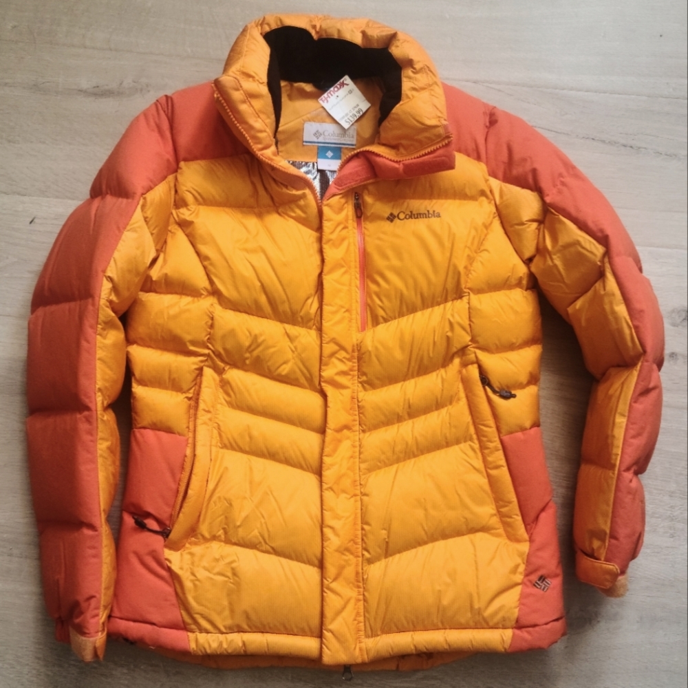 Bright Columbia Orange and Yellow Omni-heat breathable windproof puffy jacket